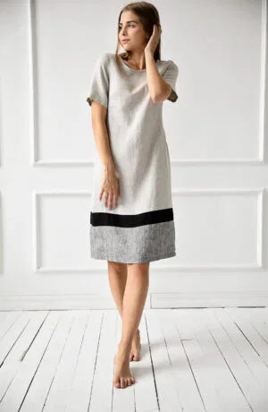Lanena obleka 1223 BEIGE GREY XL Lanena obleka 1223 BEIGE GREY XL