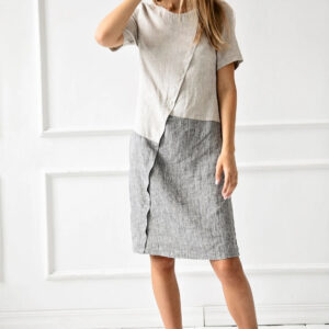 Obleka 1235 100% lan, BEIGE/GREY M