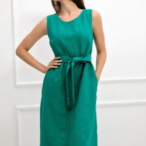 Obleka ženska 1287 100% lan, ZELENA M