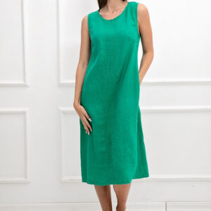 Obleka ženska 1287 100% lan, ZELENA M