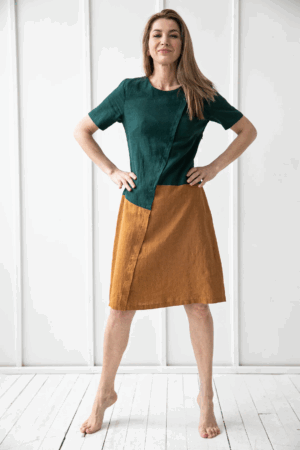 Obleka 1235 100% lan, GREEN/HONEY M