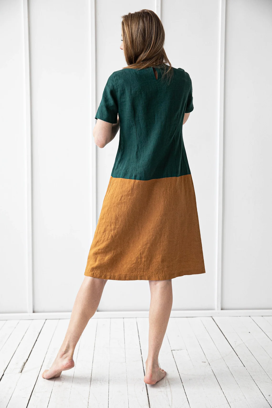 Obleka 1235 100% lan, GREEN/HONEY M