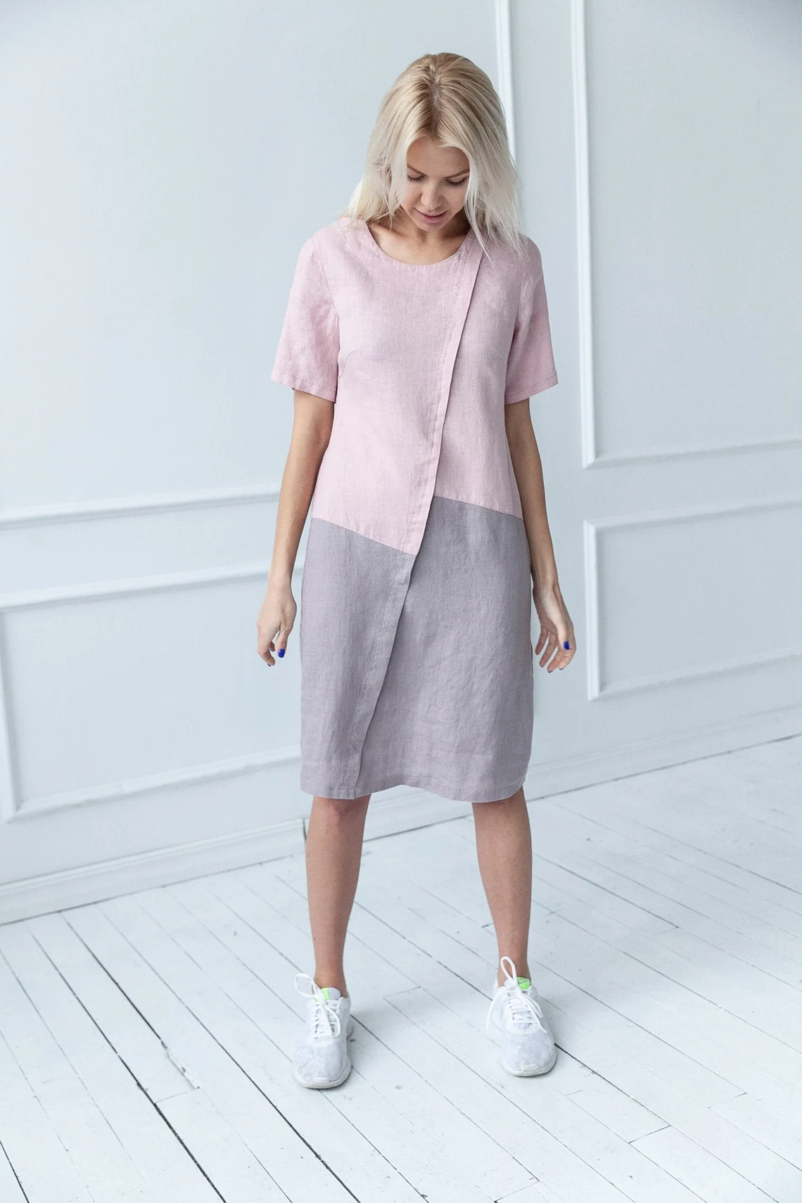 Obleka 1235 100% lan, PINK/LAVENDER S