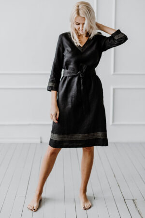 Obleka ženska 1284 100% lan, ČRNA L