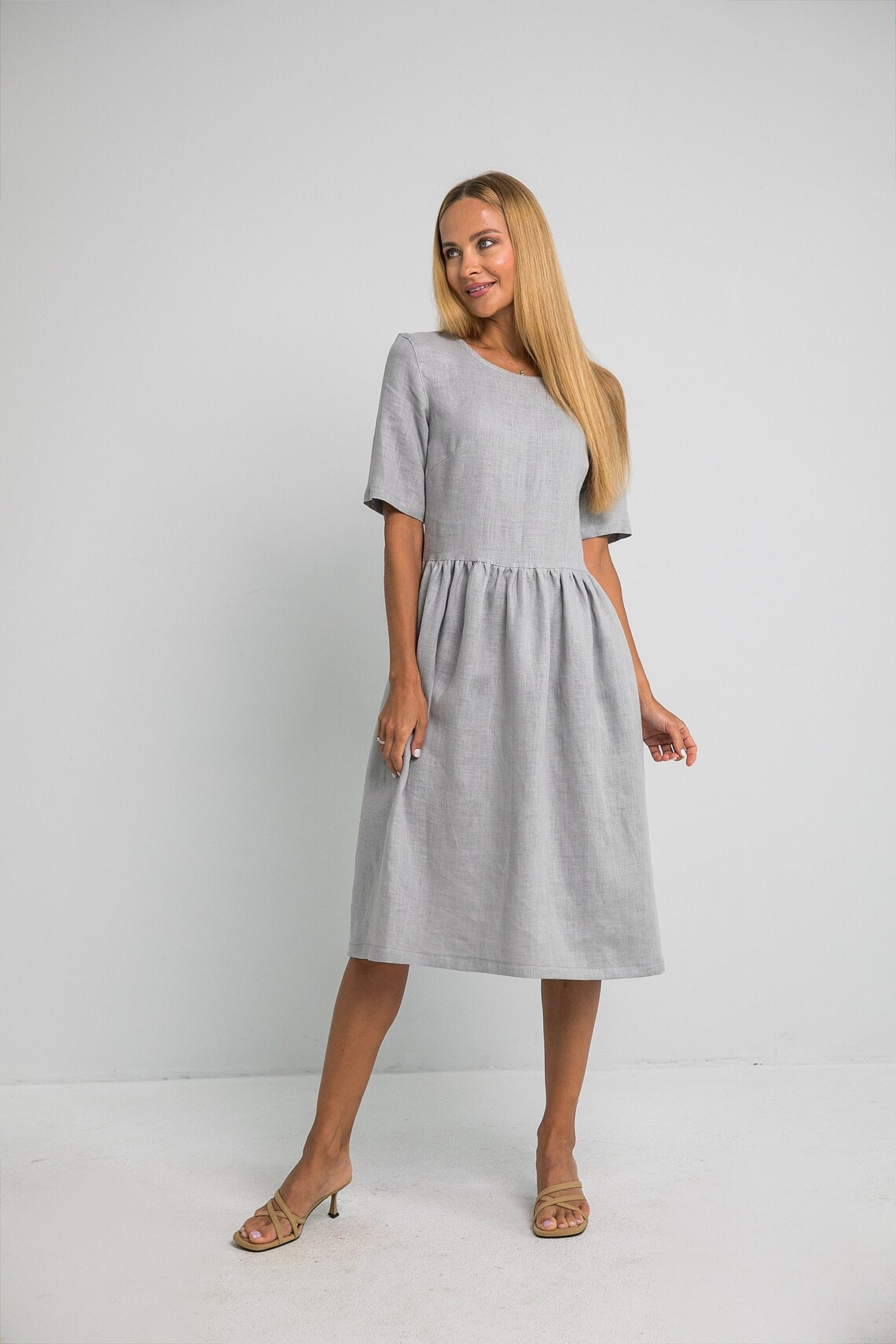 Obleka 1228, 100% lan, SIVA L