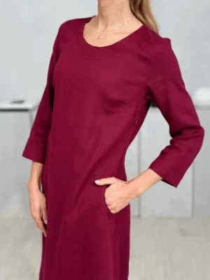 Lanena obleka 1249 temno rdeča, S Lanena obleka 1249 temno rdeča, S