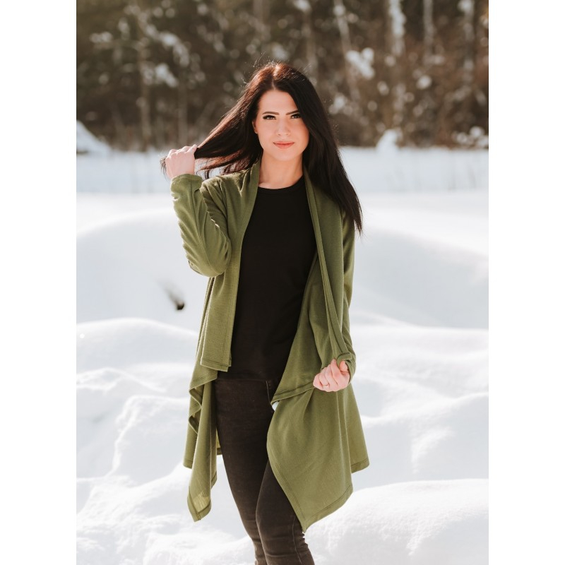 NA ZALOGI Ženska jopa iz 100% volne TEMNO ZELENA M/L