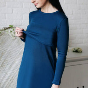 Ženska spalna srajca za dojenje iz 100% volne PETROL T.MODRA od S do XXL