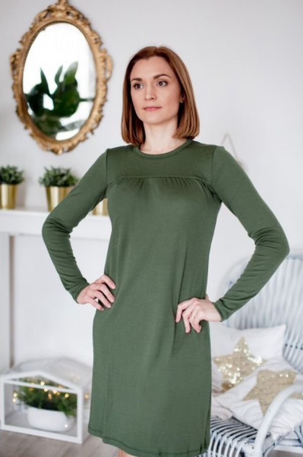 Ženska spalna srajca iz 100% volne KHAKI ZELENA od S do XXL