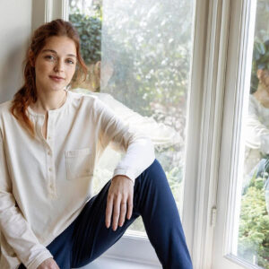 Spodnji del pižame iz eko bombaža, moder