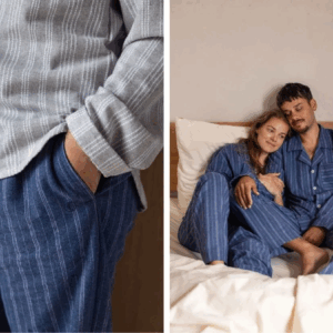 Zgornji del moške pižame iz eko flanele, denim črtasta