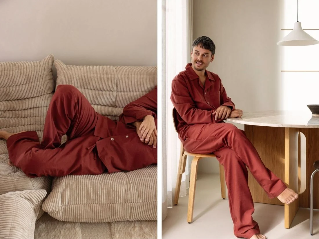 Zgornji del moške pižame iz eko flanele, rdeča