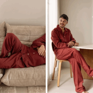 Spodnji del moške pižame iz eko flanele, rdeča