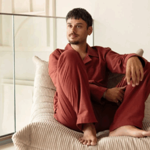 Spodnji del moške pižame iz eko flanele, rdeča