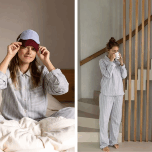 Spodnji del ženske pižame iz eko flanele, siva črtasta