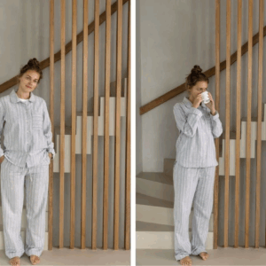 Zgornji del ženske pižame iz eko flanele, siva črtasta