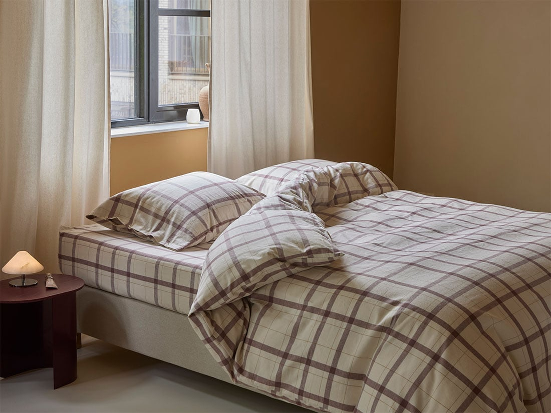 Posteljnina flanela mauve karo, razl.dim.