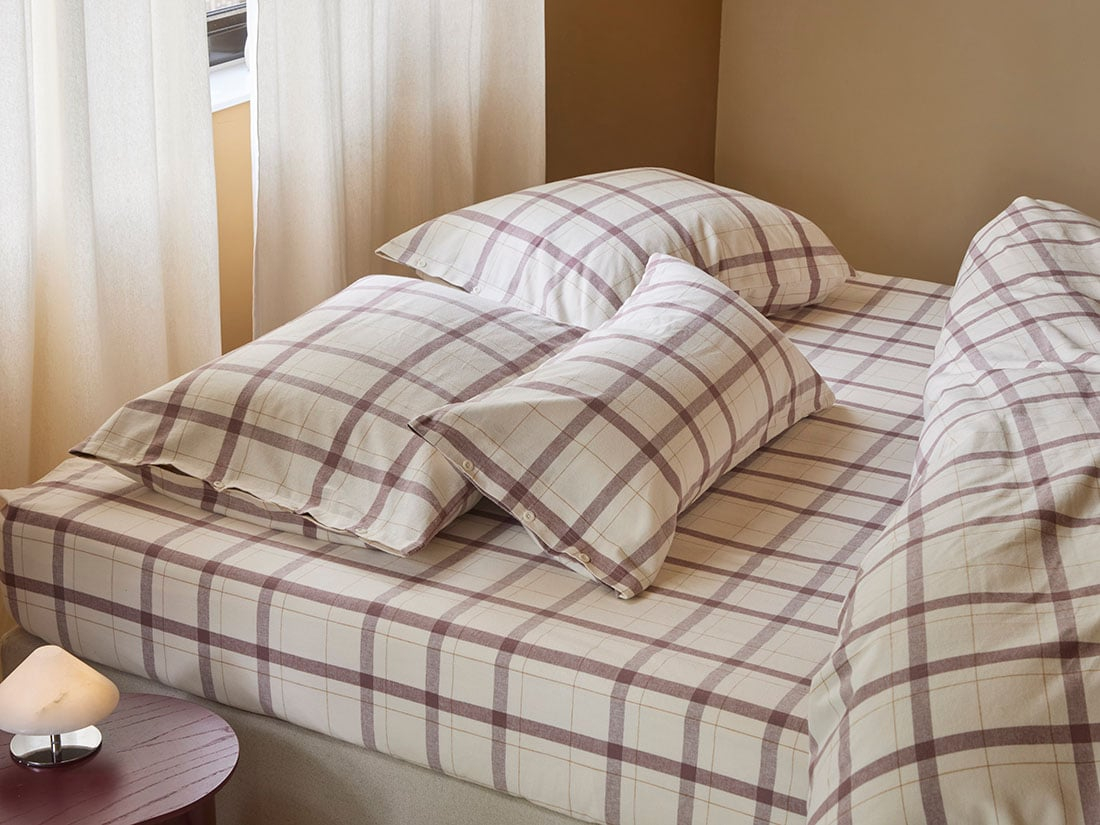 Posteljnina flanela mauve karo, razl.dim.
