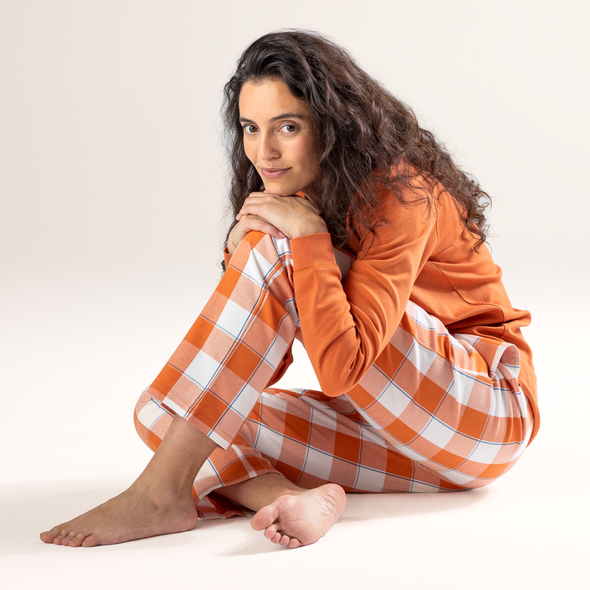 Ženska pižama iz 100% eko bombaža oranžna 40