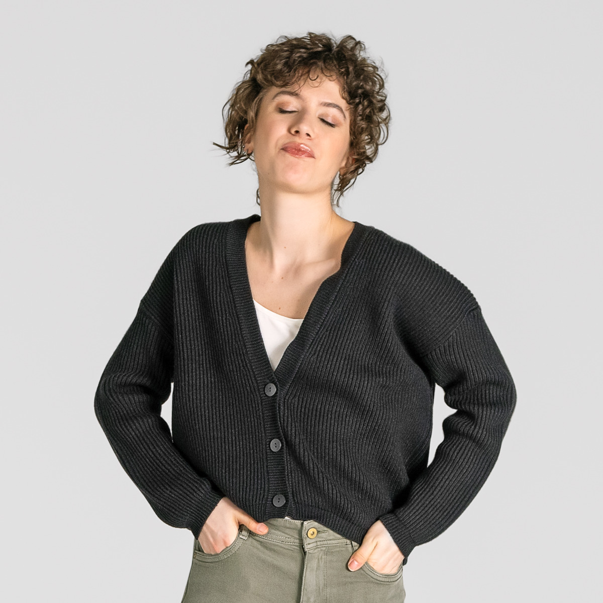 Ženska jopa Alfrey 100% merino volna SIVO ČRNA XS,S,M