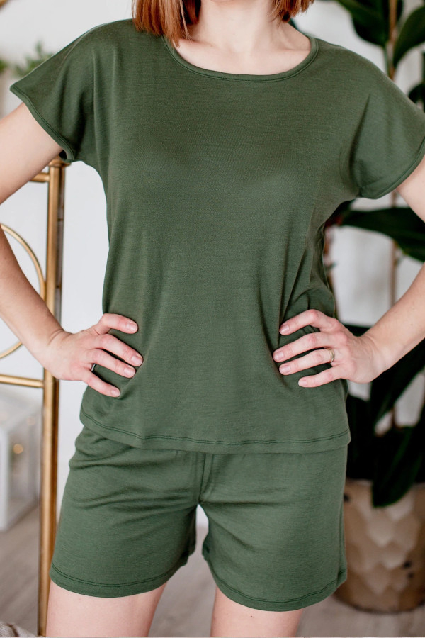 Ženska pižama KR iz 100% volne KHAKI ZELENA od XS do XXL